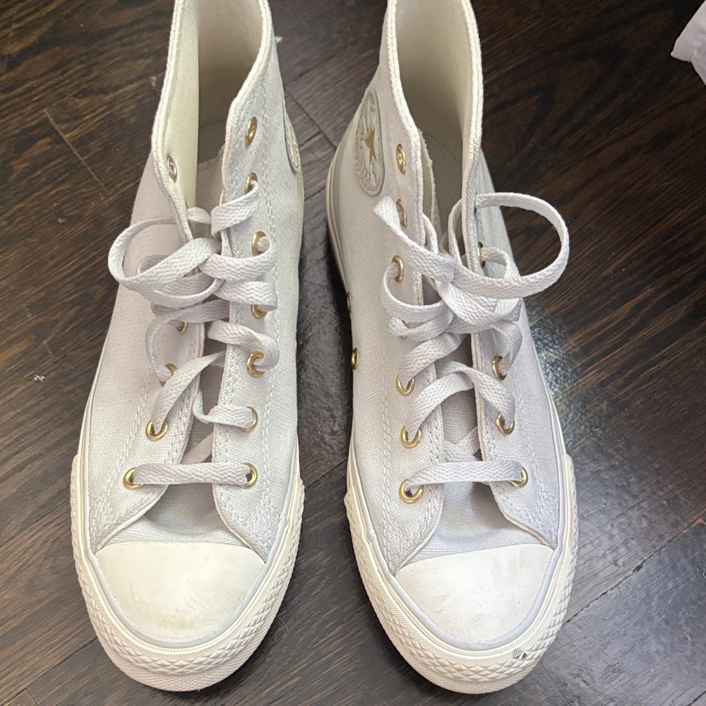 Converse Cream High-Top Sneakers with Gold Details